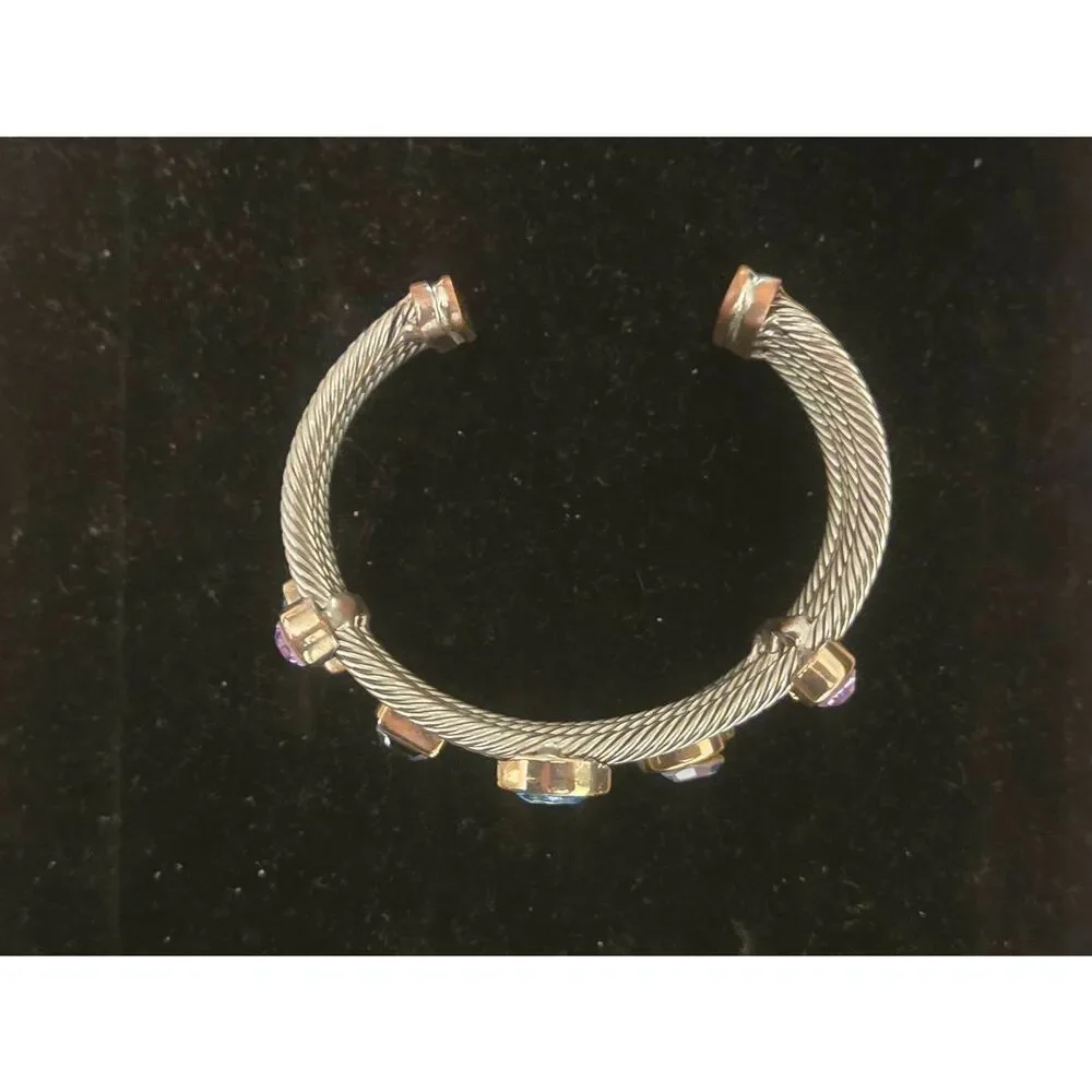 Women's Silver Tone MultiColor Confetti Crystal CZ Cuff Bracelet